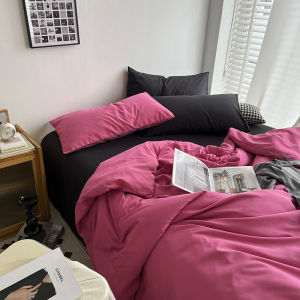 Bộ Chăn Ga Gối 4 Món Màu Đen Xám Hồng Vỏ Chăn + Ga Trải Giường Chất Liệu Cotton Mềm Mại Thoáng Khí 100% Polyester Dùng Được Cho Mọi Mùa