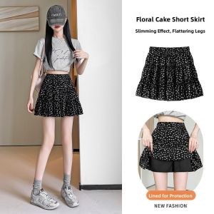 Miiow | Black Floral Print Mini Skirt Womens Summer 2025 New Cake Skirt A-Line High Waist Slimming Half-length Skirts Commute Style
