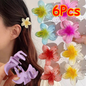 6Pcs Plumeria Flower Hair Clips for Women Girls Ladies Summer Holiday Hair Accessories Hawaiian Beach Fashion Hair Clamps Ponytail Holder Barrettes Non-slip Flower Shape Hairpins