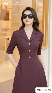 Váy Mango Ý MDU5578 Cổ Vest Phối Tay Lỡ Lịch Sự Cùng Chi Tiết Tà Cách Điệu Ở Tùng Váy Lạ Mắt Từ MDU