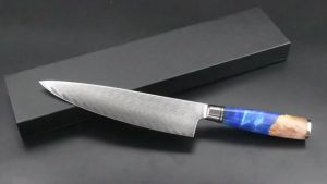 มีดเชฟ มีดอเนกประสงค์ ดามัสกัสแท้ Chef Knife Damascus 67ชั้น แกนกลางVG10 เลซิ่นไม้ พร้อมส่ง