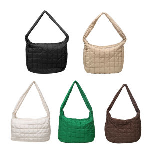 Autumn Winter Vintage Nylon Lattice Shoulder Bag Pure Color Large Crossbody Bags