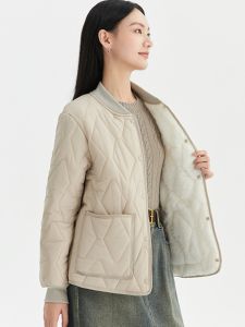 Thickened Lightweight down Cotton Jacket Womens Winter Fleece Lined Loose Fit Stand Collar Home Wear Cuff Long Sleeve