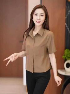Áo Sơ Mi Tay Ngắn Thường Ngày Thời Trang Cho Nữ Mùa Hè 2024 Áo Sơ Mi Nhỏ Gọn Không Cần Ủi Áo Sơ Mi Cổ Polo Dáng Rộng