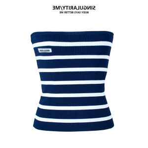 Spicy Girl Striped Slimming Tube Top Vest Short Outerwear Summer New Unique High-End Feeling Womens Fashion Polyester Fiber