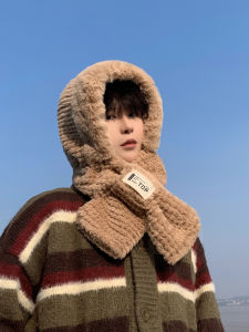 Mens Winter Hat Scarf Neck Warmer in One Fleece Lined Anti-Cold Battery Car Hat Youth Adult Middle Age Casual Style Cap