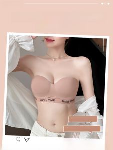 ไร้สาย เสื้อในไม่มีสาย ผู้หญิง กันลื่น  หน้าอกเล็กที่มองไม่เห็น Traceless Wrap Chest Bra Letter Support Super Stable