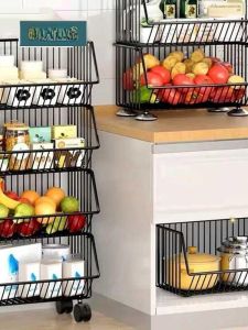 ชั้นวางของในครัวแบบพับได้หลายชั้น รถเข็นพกพาสำหรับเก็บของ ชั้นวางของสำหรับผักและผลไม้ในครัว เครื่องมือตกแต่งบ้านแบบทันสมัย