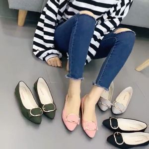 Flatshoes Wanita Chick Simple Sepatu Flat Suede Casual Kerja