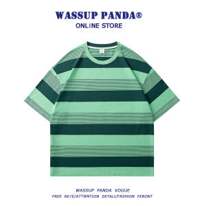 Wassup Panda Heavyweight Striped Mens T-shirt Short Sleeve Loose Couple Summer Fashion Brand College Style Cool Feeling