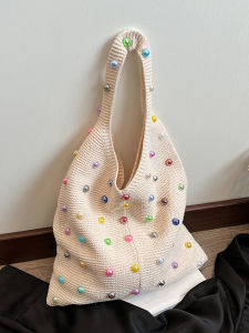 Trendy Casual Knitted Underarm Bag Womens Korean Style Summer New Small High-End Single Shoulder Bag Shopping Bag Shape