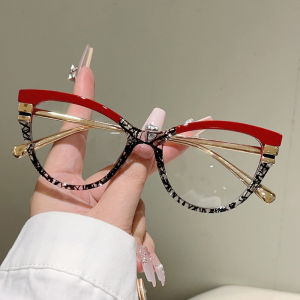 KAMMPT Cat Eye Glasses Women 2025 Fashion Patchwork Rim Optical Frames Trendy Vintage Brand Design Blue Light Blocking Eyewear