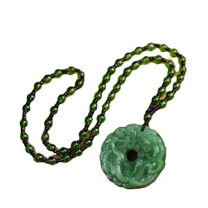 Light Green Black Obsidian White Jade Grass Dragon Clouds Xiushui Pendant Necklace Chinese Style Fashion Jewelry for Men And Women