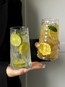 Diamond Fruit Tea Cup Glass Water Coffee Bubble Drink Cup Creative Beverage Juice Cup Americano Cup Nordic Style Transparent