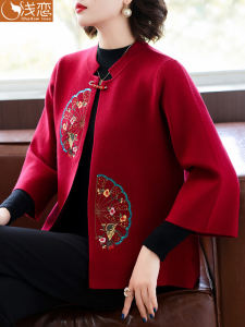 Elegant Red National Style Jacket for Middle-Aged Women Spring Autumn Wedding Dress Elderly Mother-in-Law Celebration Clothing