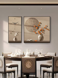 Modern Chic Restaurant Decorative Clock Painting High End Dining Hall Wall Art with Clock Design Sofa Background Wall Art