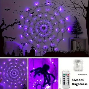 70LED Halloween Spider Web Lights Holiday Ambient Light with 8-Mode Remote Controlled for Horror Theme Party Garden Outdor Decor