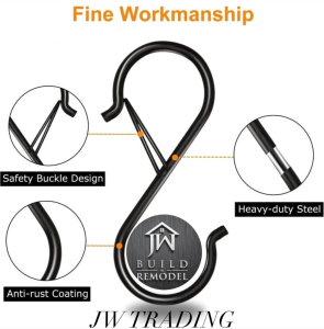S Shaped Hook with Windproof Buckle Black Durable Multifunctional Home Organizer Hanger Safety Buckle Design Hook