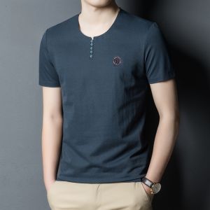 ROMON | Lormen Mens Ice Silk Short Sleeve T-Shirt Summer Thin V-neck Chinese Style Chicken Heart Tang Costume Top For Middle-aged And Elderly