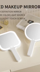 MELEDE LED Smart Makeup Mirror Hand-held Carry 3 Colors Adjust Bright with Touch Screen Cosmetic Tabletop Vanity Mirror Travel Home Use
