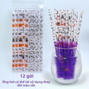 Ống Hút Tái Sử Dụng Đổi Màu Halloween Thân Thiện Với Môi Trường Làm Từ Nhựa Cứng Dùng Cho Đồ Uống Lạnh Bền Kiểu Dáng Ống Hút Đêm 200mm Bộ Quà Tặng