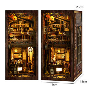 DIY Wooden Bookshelf Dollhouses Book Nook Shelf Insert Miniature Model Kits With Light Bookshelf Bookend Wooden Puzzle Toys Gift