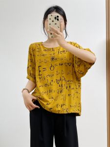 Sainag ผ้าฝ้ายลินินเสื้อผู้หญิงหลวม Fit แขนสั้น Crewneck ฤดูร้อน Casual Retro เสื้อพิมพ์