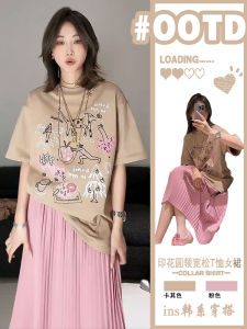 เสื้อยืดคอกลมแขนสั้นหลวมพิมพ์ลายแฟชั่นสำหรับผู้หญิงในฤดูร้อน เสื้อเชิ้ตทรงหลวมๆ สไตล์เกาหลี เสื้อเชิ้ตคอโปโล