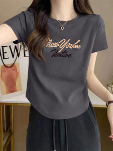 Cotton Short-sleeve T-shirt Irregular Trim-fitting Slim Short Style