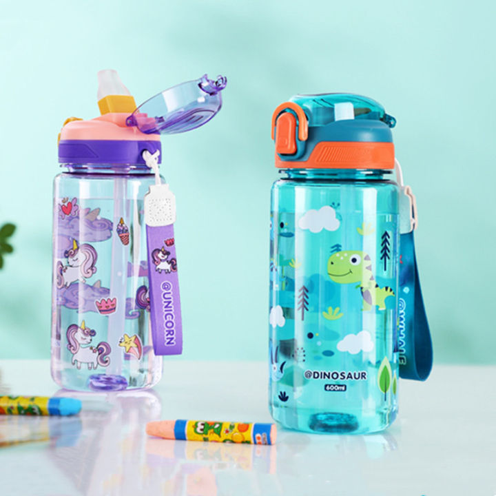 600ml Kids Healthy Plastic Water Bottle With Straw BPA Free Leak-Proof ...