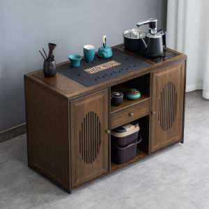 Moving Wheels New Chinese Home Office Balcony Small Tea Table Solid Wood Tea Cart Kettle Integrated Tea Cabinet Set