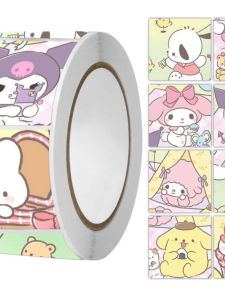 Cute Sanrio Characters Stickers 500 Sheets/ Roll DIY Scrapbooking Materials Meow Meow Kuroko Cinnamon Dog Stickers