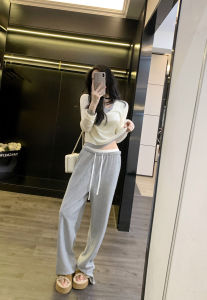 High Waist Loose Wide Leg Casual Pants Fashionable Sporty Trousers Leathercat Straight Leg Pants for Women Fall Season Online Exclusive
