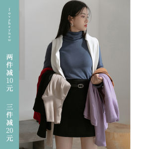Womens Long Sleeve Base Shirt Half High Collar Autumn Winter Inner Wear Versatile T-Shirt Korean Style Commute Loose Fit