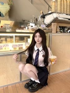 Korean Style Pure Want to Wear JK Uniform Pink Preppy Style Suit Summer Two-Piece Set Small Korean Style School Uniform