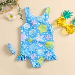 [0-3th] BAJU RENANG ANAK CEWEK LUCU BIRU SEASHELL