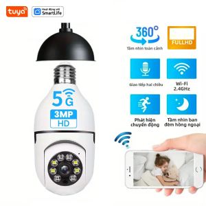 Camera An Ninh Thông Minh 3MP Tuya E27 Giám Sát Gia Đình Trong Nhà Không Dây 5G & 2.4G Với Tầm Nhìn Ban Đêm Màu Sắc Âm Thanh 2 Chiều Giám Sát Trẻ Em/người Già/thú Cưng 100-240V