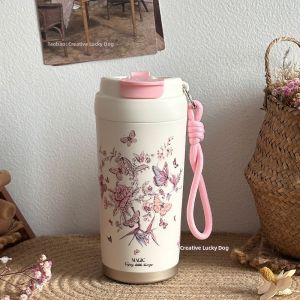 Aesthetic Floral Butterfly Portable Dual Opening Insulated Mug