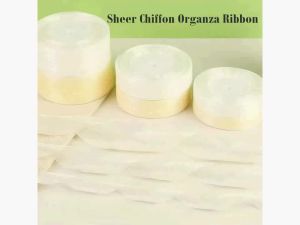 50 Yards Sheer Chiffon Ribbon White Gold Organza Webbing For DIY Crafts Christmas Wedding Decoration Gift Wrapping Sewing Fabric
