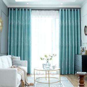 AnneyOneDecor Blue Blackout Curtains for Bedroom Jacquard Design Living Room Panels Tree Design Sliding Door Curtain