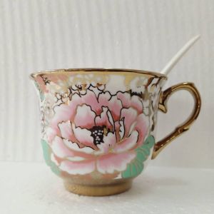 Gold Edge European Style Home Tea Set with Mug and Saucer Stand