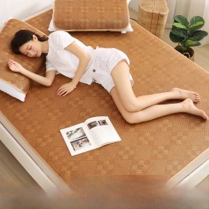 Summer Foldable Ice Silk Wicker Mat Cooling Bedding Single/Dual Person Dormitory/ Household Non- Bamboo Cooling Mat Kit