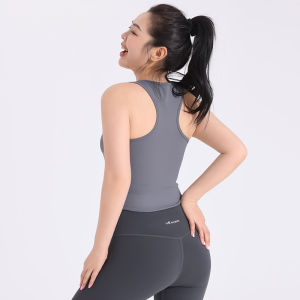 Maxrun Long Sports Vest Womens One-Piece Fixed Cup Workout Underwear Fashion Tape Skinny Yoga Clothes Tops