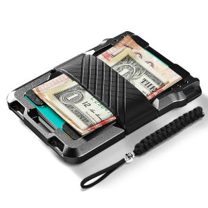 US Mecha Wallet Mens Outdoor ID Credit Card Holder RFID Aluminum Metal Wallet Minimalism Badge Cards Holders with Hand Lanyard and Gift Box