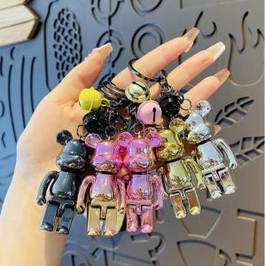 6.5cm Cartoon Bearbrick Keychain Electroplating Block Bear Keychain Key Ring Key chain Pendant Doll couple bag mini figure gift 电镀暴力熊钥匙扣 锁匙圈
