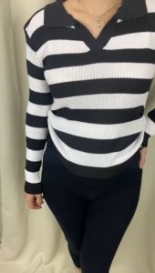 Toply Shop COD + GRATIS ONGKIR Long Sleeve Atasan Wanita Stripe Garis Garis