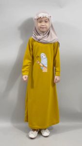 CF Kids Gamis Polos Anak Perempuan Print DTF Cute Baju Muslim 1-14 tahun
