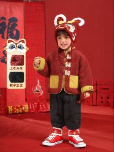 CUTEPANDAS | Bộ Quần Áo Bé Trai Đỏ Ấm Áp