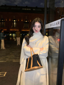 Pusumede Double-Faced Woolen Coat Womens Mid-Length Waist-Cinched Outerwear Korean Style Long Sleeve Coat Winter Season