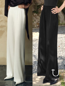 Slimming High Waist Drapey Straight Leg Pants White Casual Versatile Long Trousers for Women by Tu Three-acetate Fabric